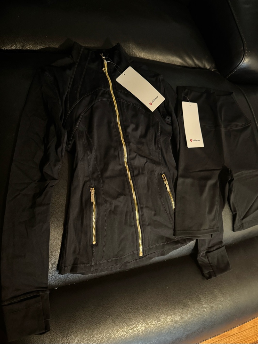 Lululemon Black & Gold Define Jacket with Align Pants set ,